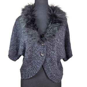 Reitmans Charcoal Cardigan with Faux Fur Trim Size L